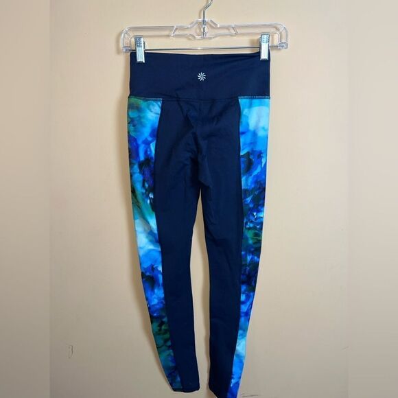 Athleta Navy Abstract Floral Print Activewear Leggings Size XS - Picture 4 of 5